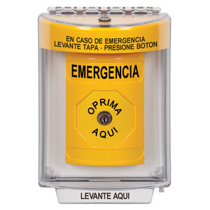 SS2230EM-ES STI Yellow Indoor/Outdoor Flush Key-to-Reset Stopper Station with EMERGENCY Label Spanish
