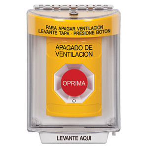 SS2231HV-ES STI Yellow Indoor/Outdoor Flush Turn-to-Reset Stopper Station with HVAC SHUT DOWN Label Spanish