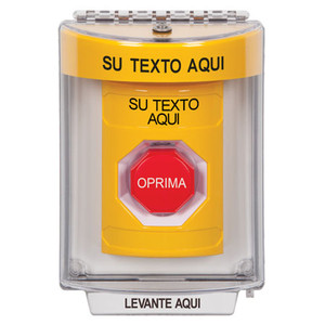 SS2232ZA-ES STI Yellow Indoor/Outdoor Flush Key-to-Reset (Illuminated) Stopper Station with Non-Returnable Custom Text Label Spanish