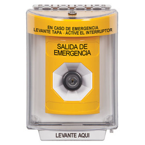 SS2233EX-ES STI Yellow Indoor/Outdoor Flush Key-to-Activate Stopper Station with EMERGENCY EXIT Label Spanish