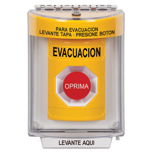 SS2234EV-ES STI Yellow Indoor/Outdoor Flush Momentary Stopper Station with EVACUATION Label Spanish