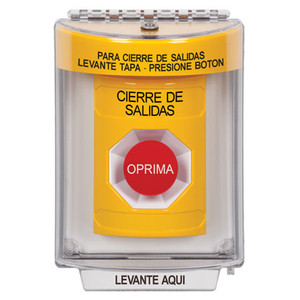 SS2234LD-ES STI Yellow Indoor/Outdoor Flush Momentary Stopper Station with LOCKDOWN Label Spanish