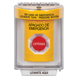 SS2234PO-ES STI Yellow Indoor/Outdoor Flush Momentary Stopper Station with EMERGENCY POWER OFF Label Spanish