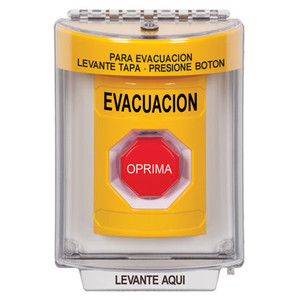 SS2235EV-ES STI Yellow Indoor/Outdoor Flush Momentary (Illuminated) Stopper Station with EVACUATION Label Spanish