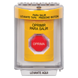 SS2235PX-ES STI Yellow Indoor/Outdoor Flush Momentary (Illuminated) Stopper Station with PUSH TO EXIT Label Spanish