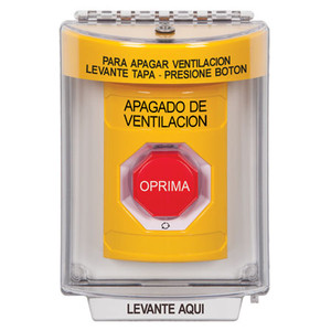 SS2239HV-ES STI Yellow Indoor/Outdoor Flush Turn-to-Reset (Illuminated) Stopper Station with HVAC SHUT DOWN Label Spanish