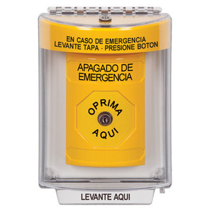 SS2240PO-ES STI Yellow Indoor/Outdoor Flush w/ Horn Key-to-Reset Stopper Station with EMERGENCY POWER OFF Label Spanish