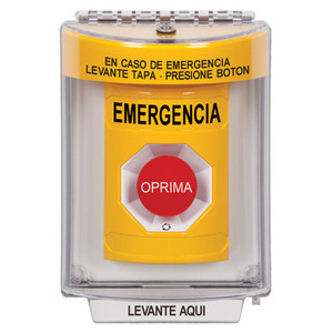 SS2241EM-ES STI Yellow Indoor/Outdoor Flush w/ Horn Turn-to-Reset Stopper Station with EMERGENCY Label Spanish