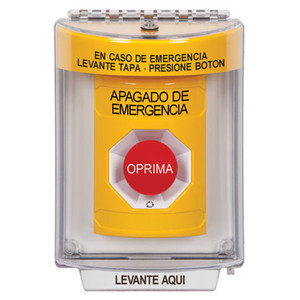 SS2241PO-ES STI Yellow Indoor/Outdoor Flush w/ Horn Turn-to-Reset Stopper Station with EMERGENCY POWER OFF Label Spanish