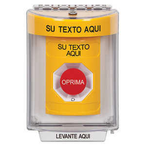 SS2241ZA-ES STI Yellow Indoor/Outdoor Flush w/ Horn Turn-to-Reset Stopper Station with Non-Returnable Custom Text Label Spanish