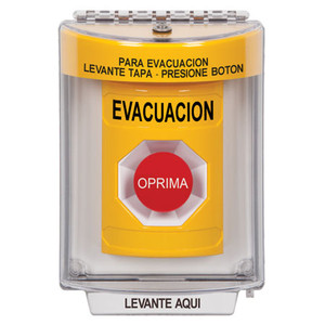 SS2244EV-ES STI Yellow Indoor/Outdoor Flush w/ Horn Momentary Stopper Station with EVACUATION Label Spanish