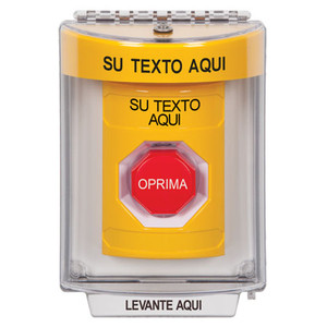 SS2245ZA-ES STI Yellow Indoor/Outdoor Flush w/ Horn Momentary (Illuminated) Stopper Station with Non-Returnable Custom Text Label Spanish