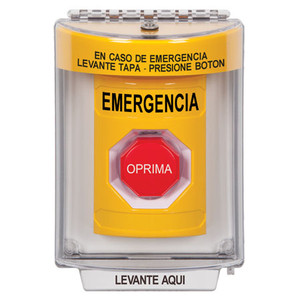 SS2248EM-ES STI Yellow Indoor/Outdoor Flush w/ Horn Pneumatic (Illuminated) Stopper Station with EMERGENCY Label Spanish