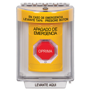 SS2249PO-ES STI Yellow Indoor/Outdoor Flush w/ Horn Turn-to-Reset (Illuminated) Stopper Station with EMERGENCY POWER OFF Label Spanish
