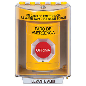 SS2271ES-ES STI Yellow Indoor/Outdoor Surface Turn-to-Reset Stopper Station with EMERGENCY STOP Label Spanish