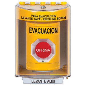 SS2271EV-ES STI Yellow Indoor/Outdoor Surface Turn-to-Reset Stopper Station with EVACUATION Label Spanish