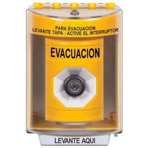 SS2273EV-ES STI Yellow Indoor/Outdoor Surface Key-to-Activate Stopper Station with EVACUATION Label Spanish