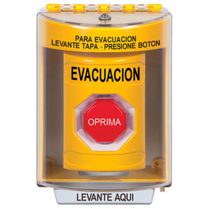 SS2275EV-ES STI Yellow Indoor/Outdoor Surface Momentary (Illuminated) Stopper Station with EVACUATION Label Spanish