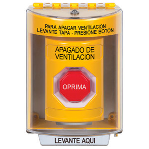 SS2275HV-ES STI Yellow Indoor/Outdoor Surface Momentary (Illuminated) Stopper Station with HVAC SHUT DOWN Label Spanish