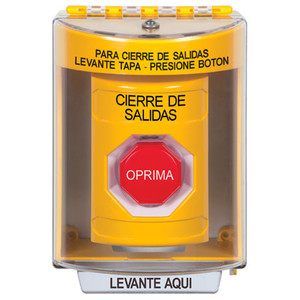 SS2275LD-ES STI Yellow Indoor/Outdoor Surface Momentary (Illuminated) Stopper Station with LOCKDOWN Label Spanish