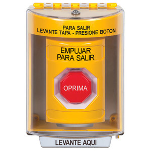 SS2275PX-ES STI Yellow Indoor/Outdoor Surface Momentary (Illuminated) Stopper Station with PUSH TO EXIT Label Spanish