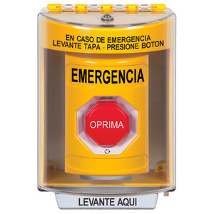 SS2279EM-ES STI Yellow Indoor/Outdoor Surface Turn-to-Reset (Illuminated) Stopper Station with EMERGENCY Label Spanish