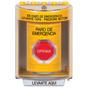 SS2279ES-ES STI Yellow Indoor/Outdoor Surface Turn-to-Reset (Illuminated) Stopper Station with EMERGENCY STOP Label Spanish