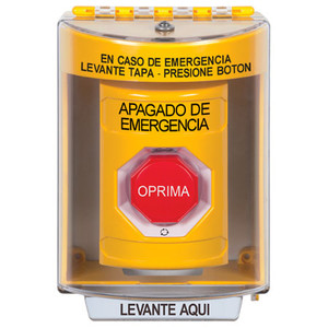 SS2279PO-ES STI Yellow Indoor/Outdoor Surface Turn-to-Reset (Illuminated) Stopper Station with EMERGENCY POWER OFF Label Spanish