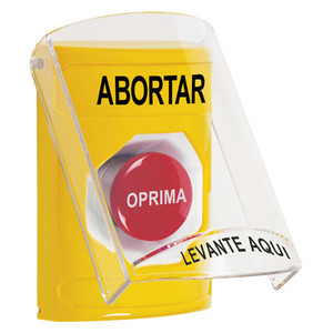 SS22A4AB-ES STI Yellow Indoor Only Flush or Surface w/ Horn Momentary Stopper Station with ABORT Label Spanish