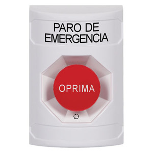 SS2301ES-ES STI White No Cover Turn-to-Reset Stopper Station with EMERGENCY STOP Label Spanish