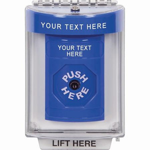 SS2440ZA-EN STI Blue Indoor/Outdoor Flush w/ Horn Key-to-Reset Stopper Station with Non-Returnable Custom Text Label English