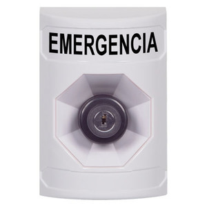 SS2303EM-ES STI White No Cover Key-to-Activate Stopper Station with EMERGENCY Label Spanish