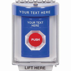 SS2441ZA-EN STI Blue Indoor/Outdoor Flush w/ Horn Turn-to-Reset Stopper Station with Non-Returnable Custom Text Label English