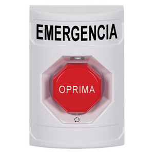 SS2309EM-ES STI White No Cover Turn-to-Reset (Illuminated) Stopper Station with EMERGENCY Label Spanish