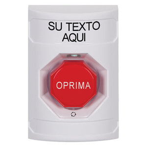 SS2309ZA-ES STI White No Cover Turn-to-Reset (Illuminated) Stopper Station with Non-Returnable Custom Text Label Spanish