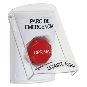 SS2329ES-ES STI White Indoor Only Flush or Surface Turn-to-Reset (Illuminated) Stopper Station with EMERGENCY STOP Label Spanish