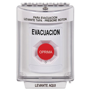 SS2331EV-ES STI White Indoor/Outdoor Flush Turn-to-Reset Stopper Station with EVACUATION Label Spanish