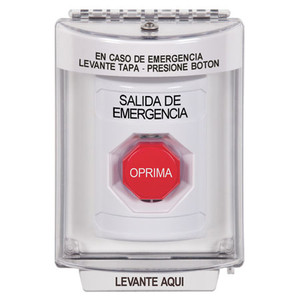 SS2332EX-ES STI White Indoor/Outdoor Flush Key-to-Reset (Illuminated) Stopper Station with EMERGENCY EXIT Label Spanish