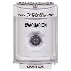 SS2333EV-ES STI White Indoor/Outdoor Flush Key-to-Activate Stopper Station with EVACUATION Label Spanish