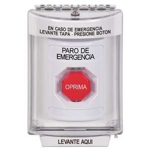 SS2335ES-ES STI White Indoor/Outdoor Flush Momentary (Illuminated) Stopper Station with EMERGENCY STOP Label Spanish