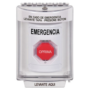 SS2339EM-ES STI White Indoor/Outdoor Flush Turn-to-Reset (Illuminated) Stopper Station with EMERGENCY Label Spanish