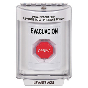 SS2339EV-ES STI White Indoor/Outdoor Flush Turn-to-Reset (Illuminated) Stopper Station with EVACUATION Label Spanish