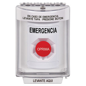 SS2341EM-ES STI White Indoor/Outdoor Flush w/ Horn Turn-to-Reset Stopper Station with EMERGENCY Label Spanish