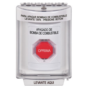 SS2349PS-ES STI White Indoor/Outdoor Flush w/ Horn Turn-to-Reset (Illuminated) Stopper Station with FUEL PUMP SHUT DOWN Label Spanish