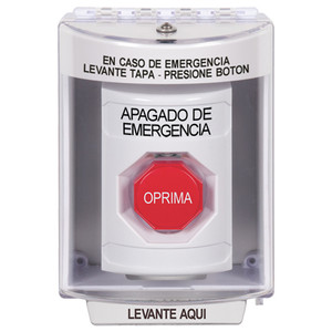 SS2372PO-ES STI White Indoor/Outdoor Surface Key-to-Reset (Illuminated) Stopper Station with EMERGENCY POWER OFF Label Spanish