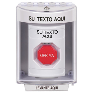 SS2372ZA-ES STI White Indoor/Outdoor Surface Key-to-Reset (Illuminated) Stopper Station with Non-Returnable Custom Text Label Spanish