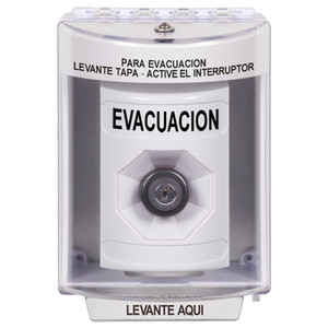 SS2373EV-ES STI White Indoor/Outdoor Surface Key-to-Activate Stopper Station with EVACUATION Label Spanish