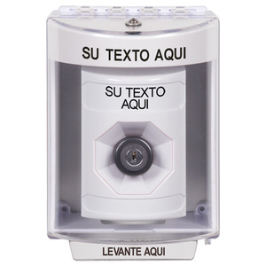 SS2373ZA-ES STI White Indoor/Outdoor Surface Key-to-Activate Stopper Station with Non-Returnable Custom Text Label Spanish
