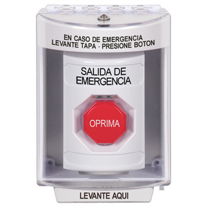 SS2382EX-ES STI White Indoor/Outdoor Surface w/ Horn Key-to-Reset (Illuminated) Stopper Station with EMERGENCY EXIT Label Spanish