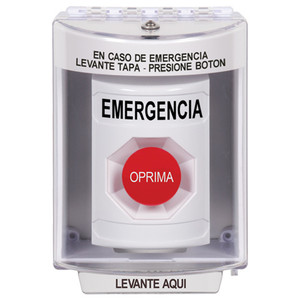 SS2384EM-ES STI White Indoor/Outdoor Surface w/ Horn Momentary Stopper Station with EMERGENCY Label Spanish